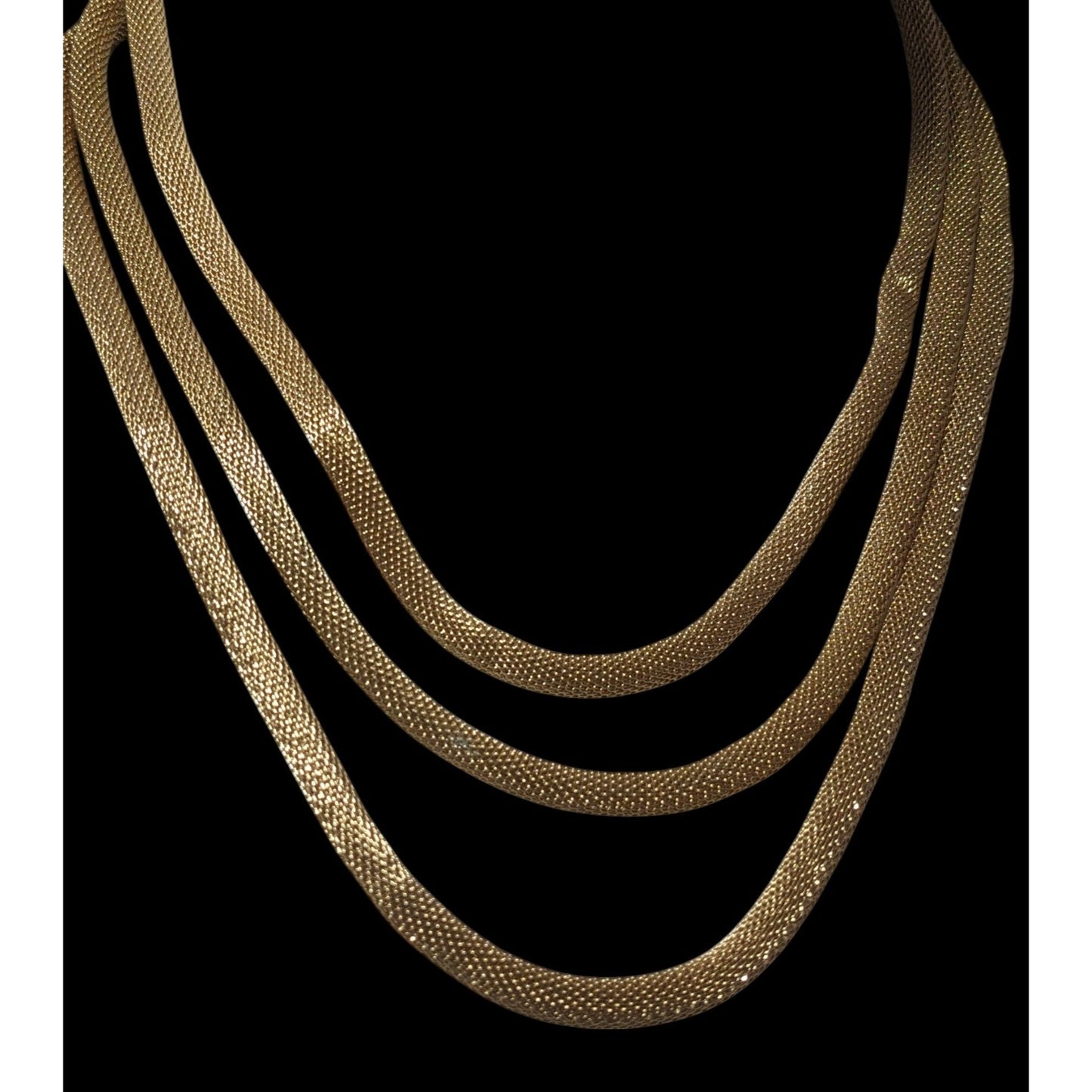 Cabi Glam Triple Strand Gold Tune Mesh Tube Necklace