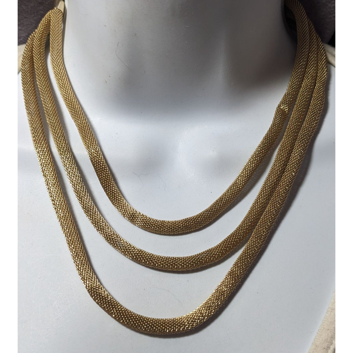 Cabi Glam Triple Strand Gold Tune Mesh Tube Necklace