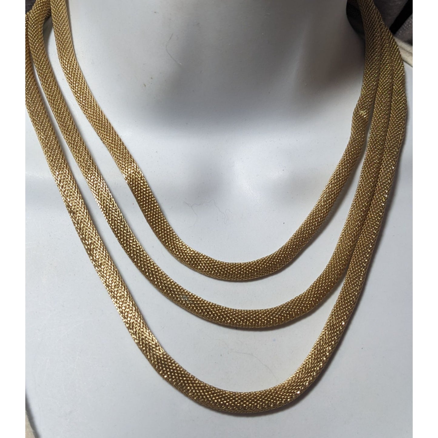 Cabi Glam Triple Strand Gold Tune Mesh Tube Necklace