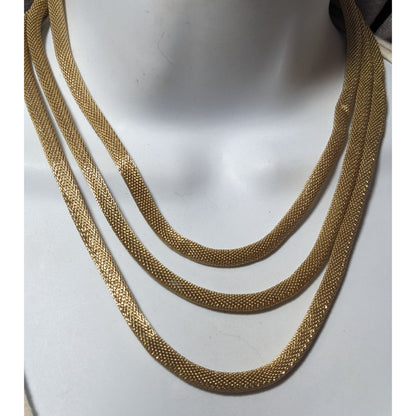 Cabi Glam Triple Strand Gold Tune Mesh Tube Necklace