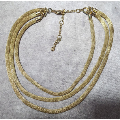 Cabi Glam Triple Strand Gold Tune Mesh Tube Necklace