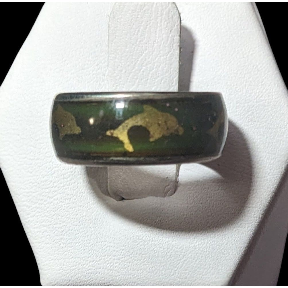 Vintage 90s Dolphin Inlay Subtle Glitter Mood Ring Size 6 1/2