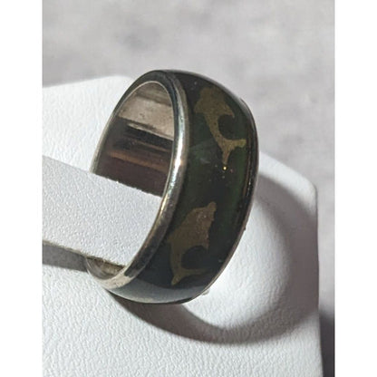 Vintage 90s Dolphin Inlay Subtle Glitter Mood Ring Size 6 1/2