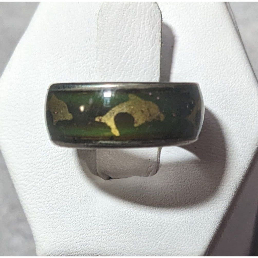 Vintage 90s Dolphin Inlay Subtle Glitter Mood Ring Size 6 1/2