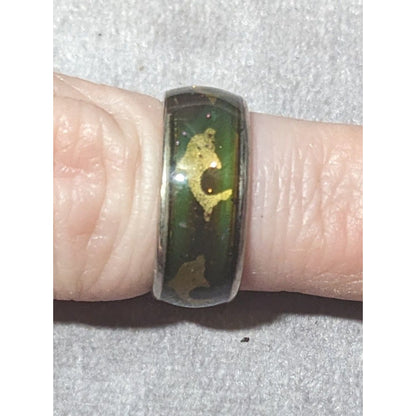 Vintage 90s Dolphin Inlay Subtle Glitter Mood Ring Size 6 1/2