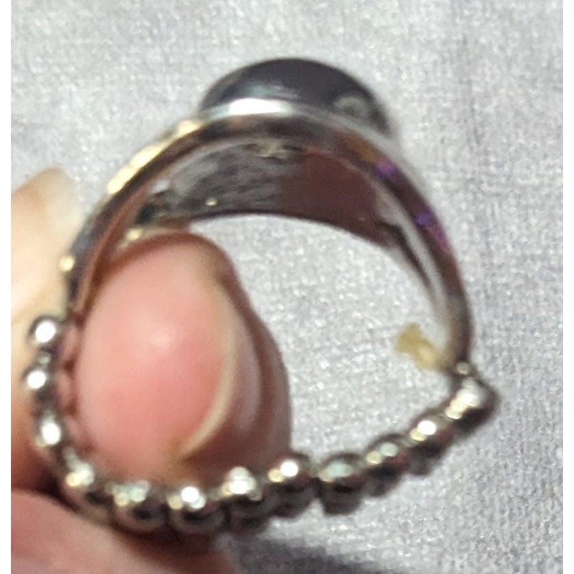 Brutalist Silver Tone Geometric Stretch Ring Size 8