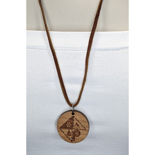 Nature-Themed Wooden Pendant Necklace With Engraved Design & Suede Cord