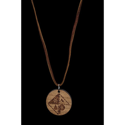 Nature-Themed Wooden Pendant Necklace With Engraved Design & Suede Cord