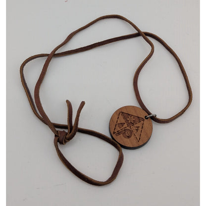 Nature-Themed Wooden Pendant Necklace With Engraved Design & Suede Cord