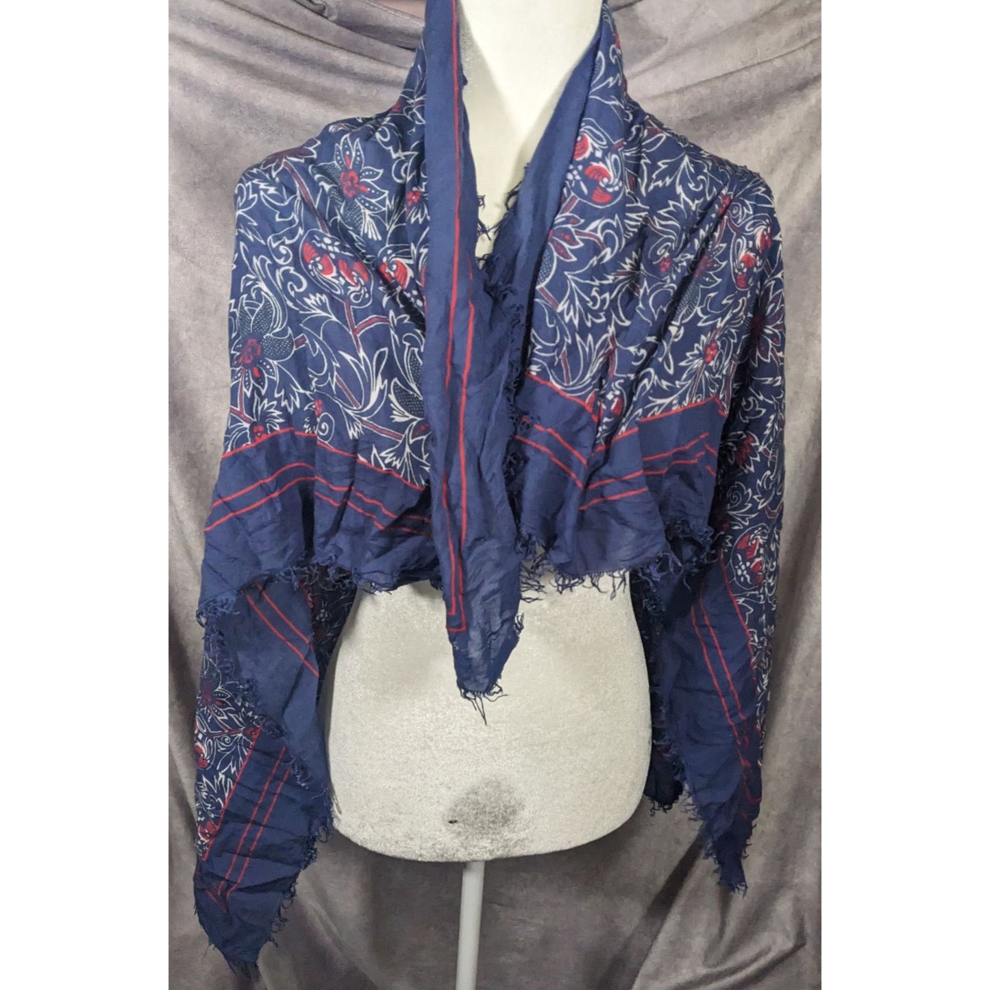 Les Petites France Blue And White Floral Scarf