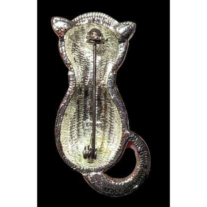 Vintage Roman Black And Silver Rhinestone Cat Brooch