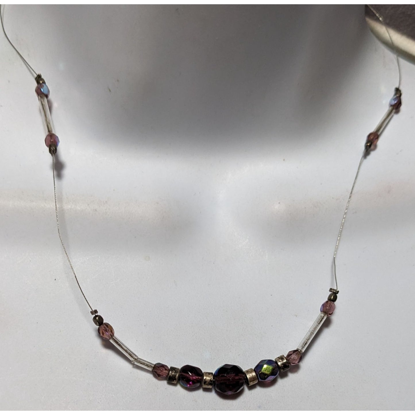 Handmade Purple Floating Beaded Station Necklace