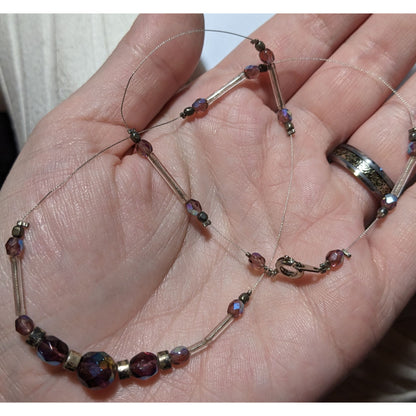 Handmade Purple Floating Beaded Station Necklace