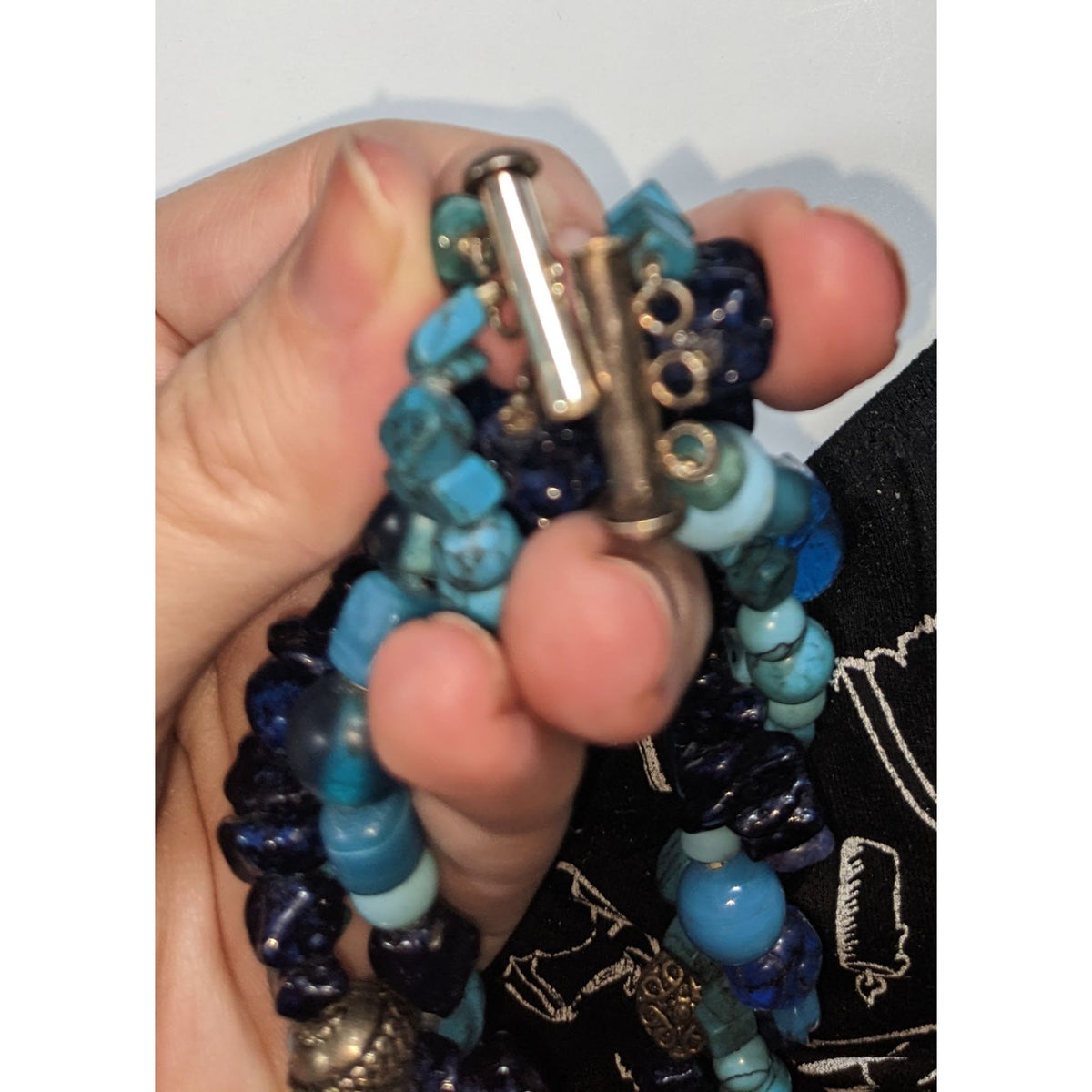 Vintage Boho Torsade Glass Blue Multi Strand Necklace 14 Inch Handmade