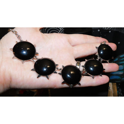 Gothic Punk Black Spiked Cabochon Necklace