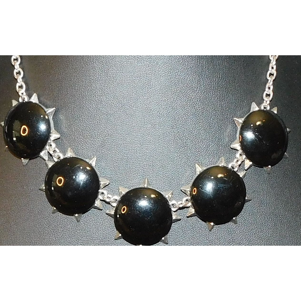 Gothic Punk Black Spiked Cabochon Necklace