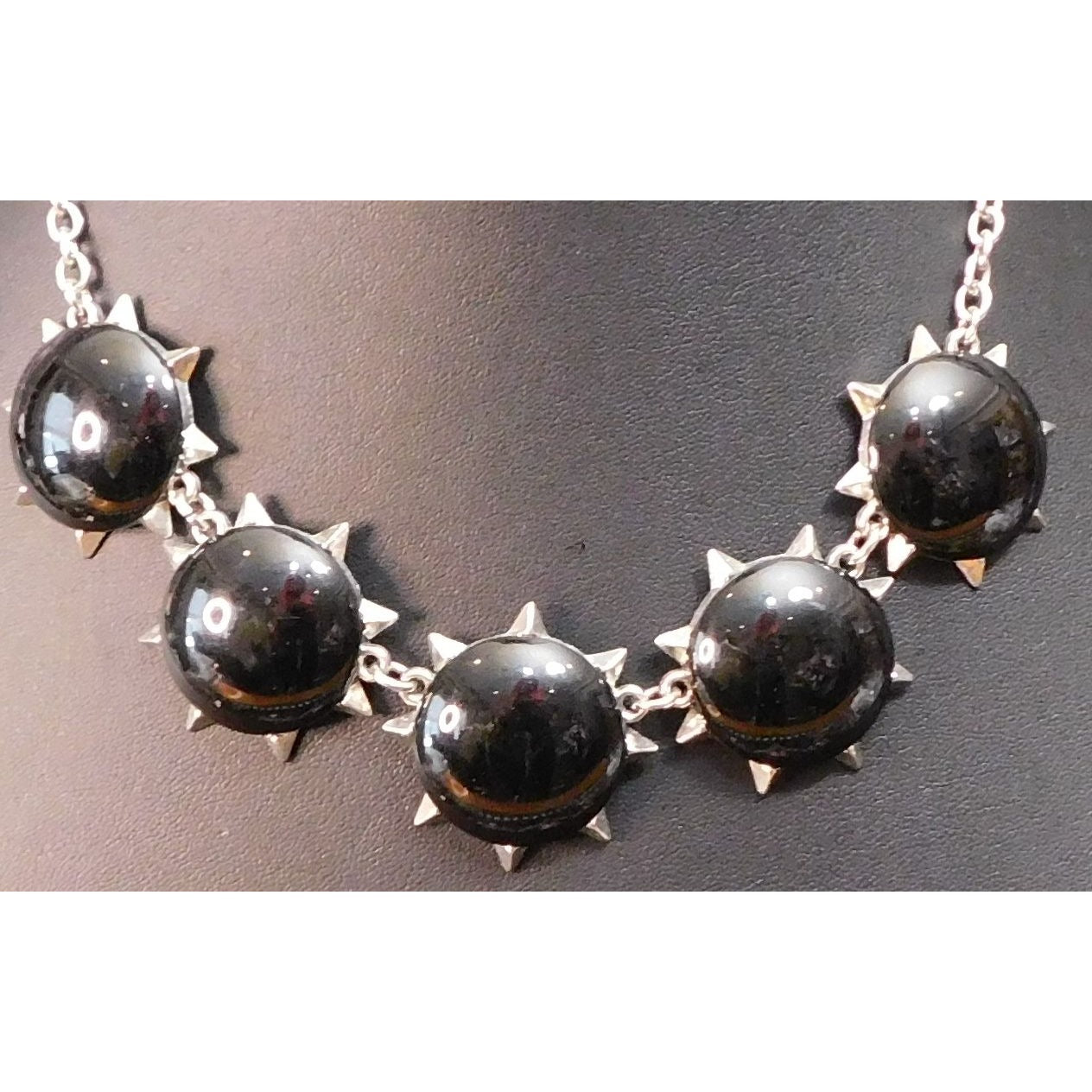 Gothic Punk Black Spiked Cabochon Necklace