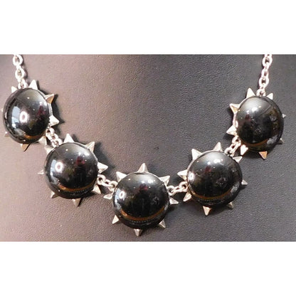 Gothic Punk Black Spiked Cabochon Necklace