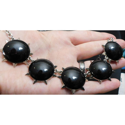 Gothic Punk Black Spiked Cabochon Necklace