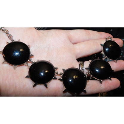 Gothic Punk Black Spiked Cabochon Necklace