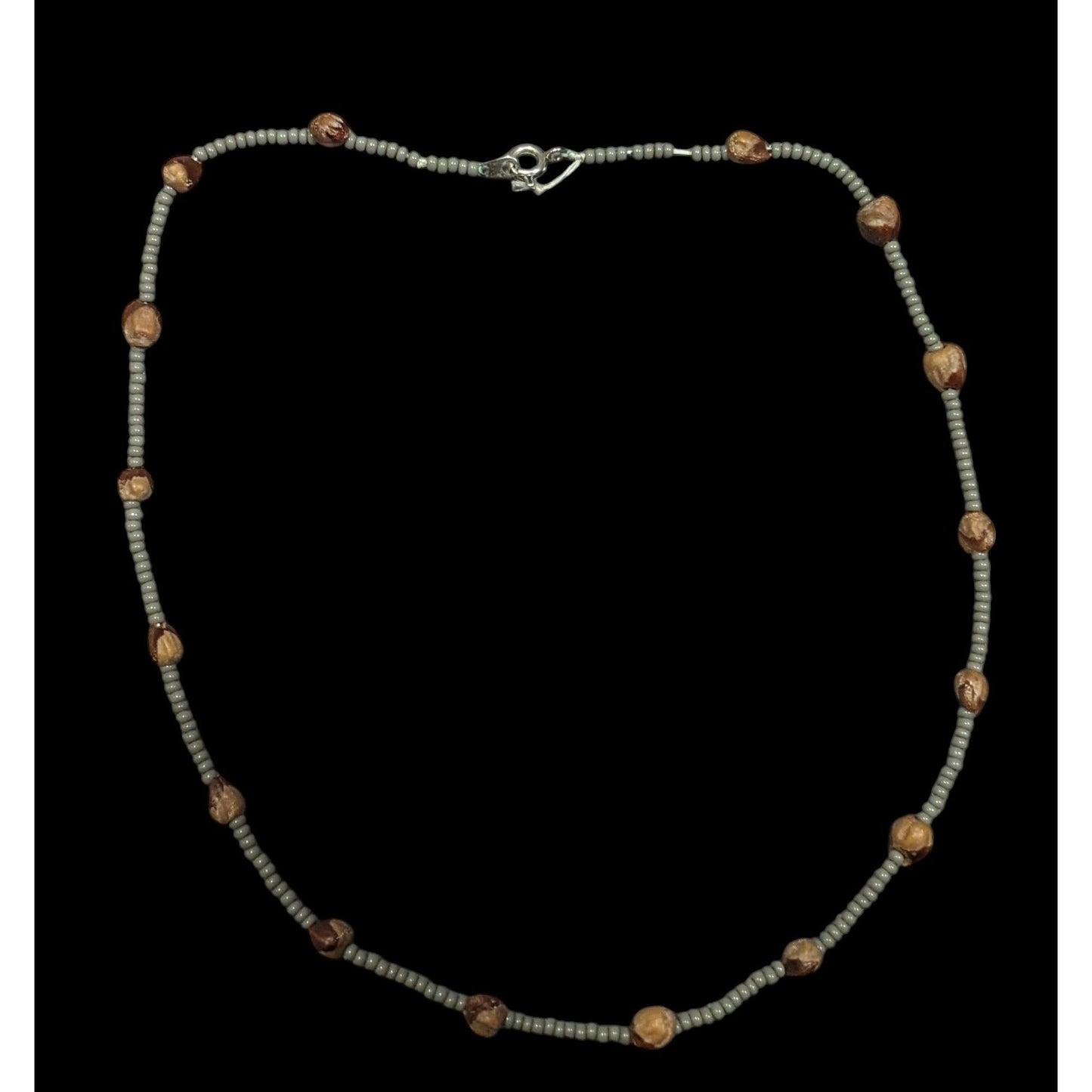 Retro Hippie Grey And Brown Glass And Seed Beaded Necklace