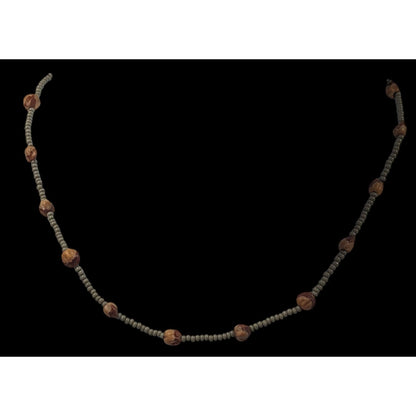 Retro Hippie Grey And Brown Glass And Seed Beaded Necklace