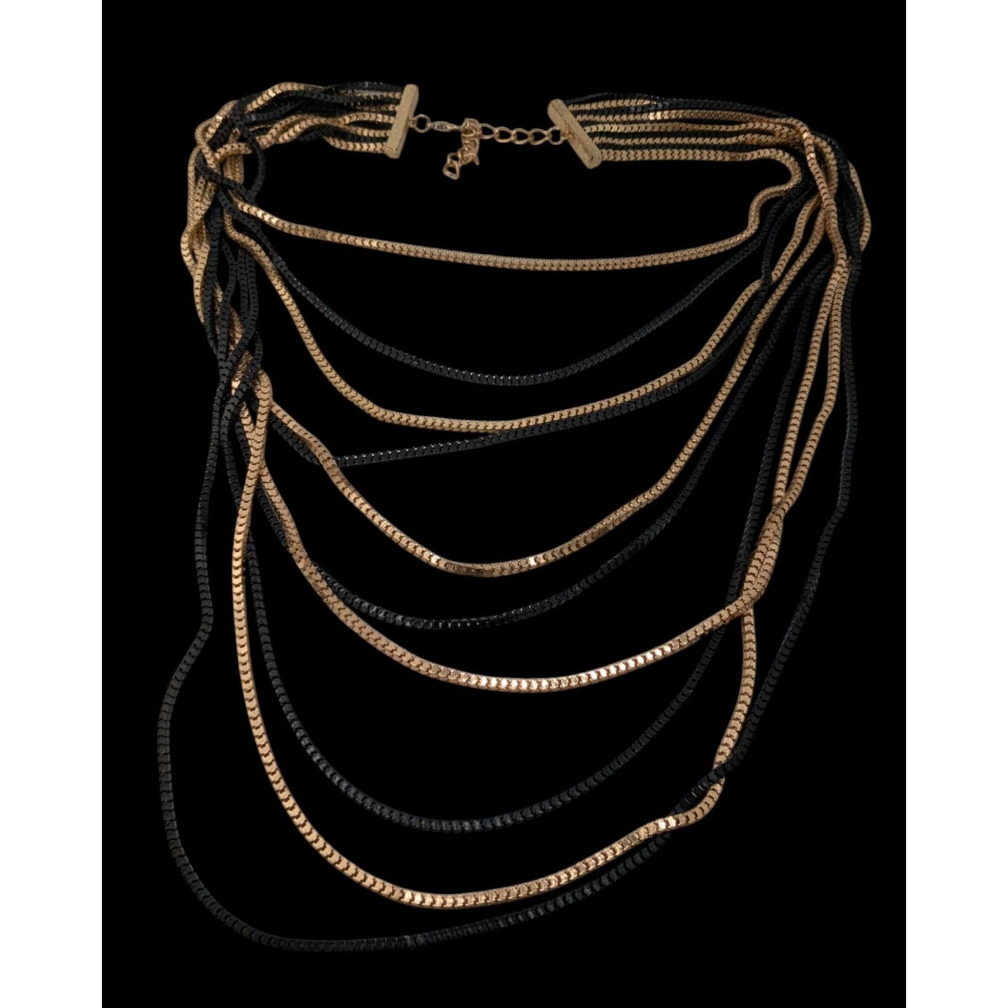 Elegant Glam Layered Black & Gold Multi-Strand Necklace With Lobster Clasp