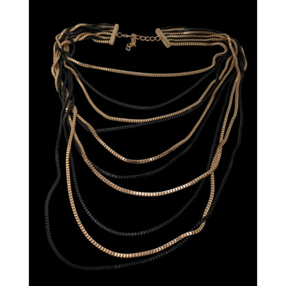 Elegant Glam Layered Black & Gold Multi-Strand Necklace With Lobster Clasp
