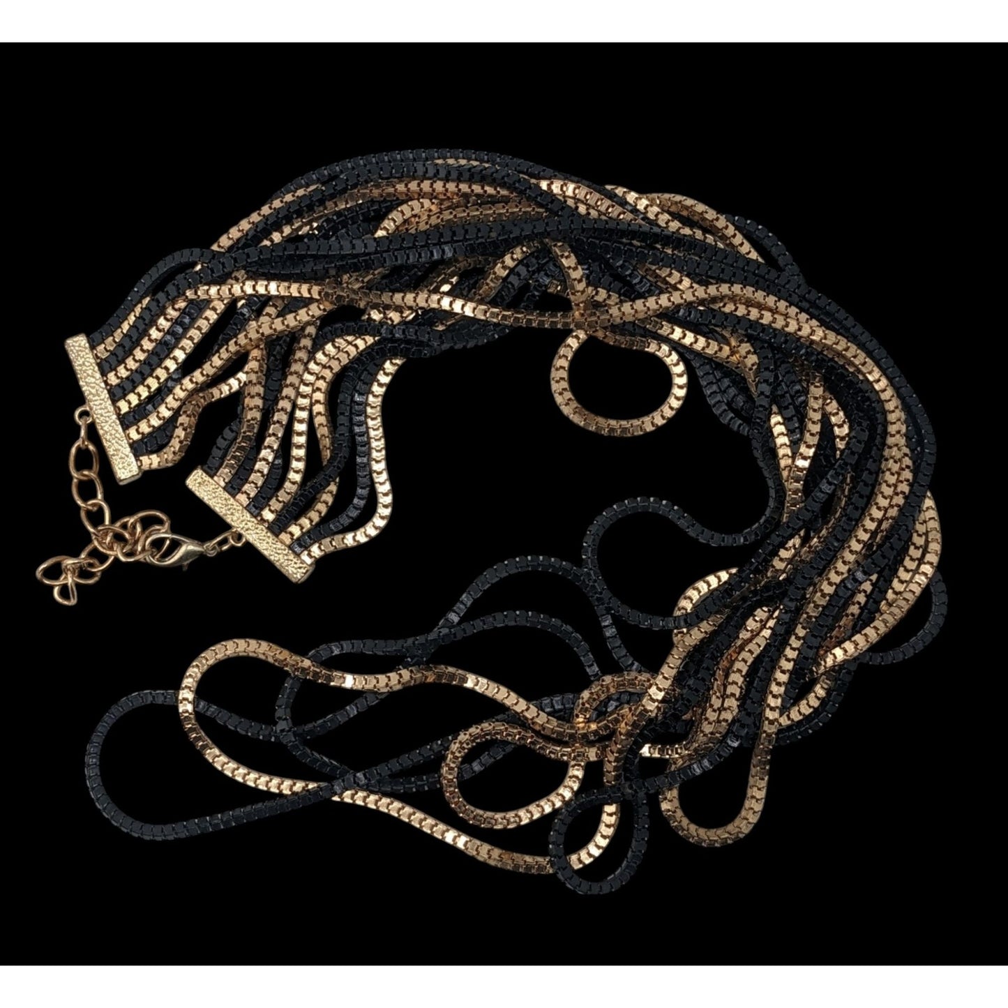 Elegant Glam Layered Black & Gold Multi-Strand Necklace With Lobster Clasp