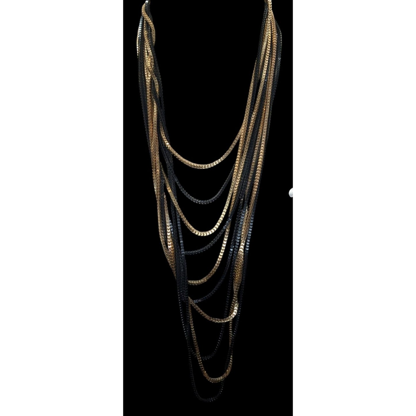 Elegant Glam Layered Black & Gold Multi-Strand Necklace With Lobster Clasp