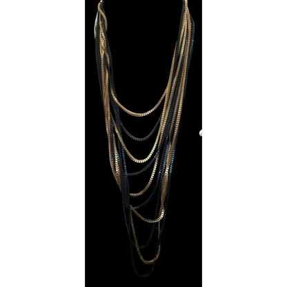 Elegant Glam Layered Black & Gold Multi-Strand Necklace With Lobster Clasp
