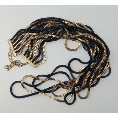 Elegant Glam Layered Black & Gold Multi-Strand Necklace With Lobster Clasp