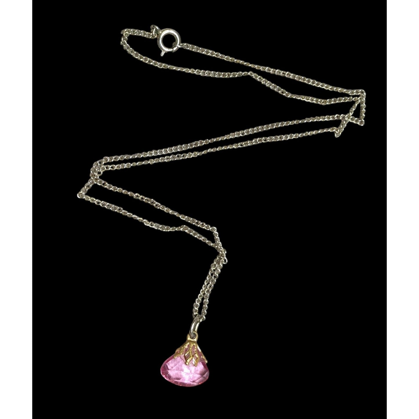 Vintage Pink Gemstone Pendant On Gold Tone Chain
