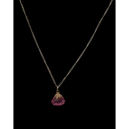 Vintage Pink Gemstone Pendant On Gold Tone Chain