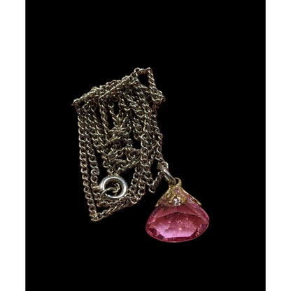 Vintage Pink Gemstone Pendant On Gold Tone Chain