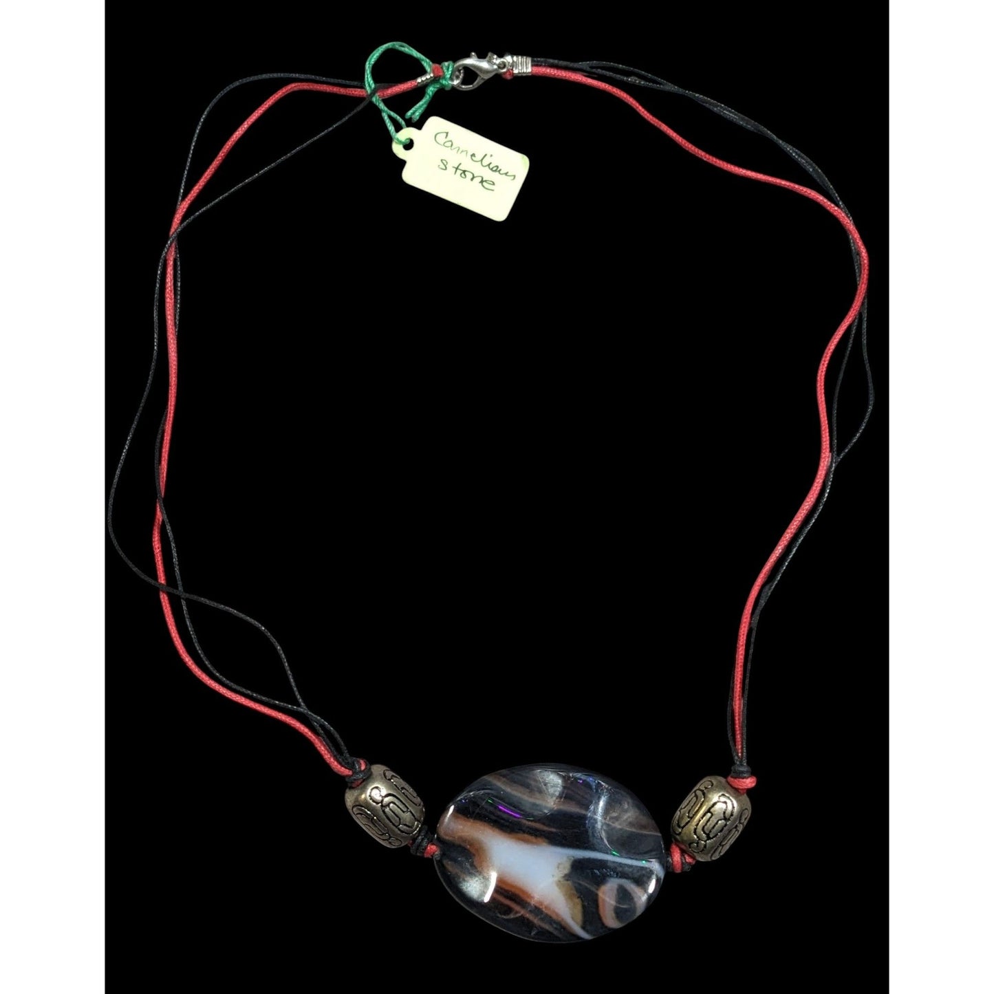 Handmade Connection Stone Red And Black Pendant Necklace