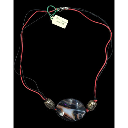 Handmade Connection Stone Red And Black Pendant Necklace