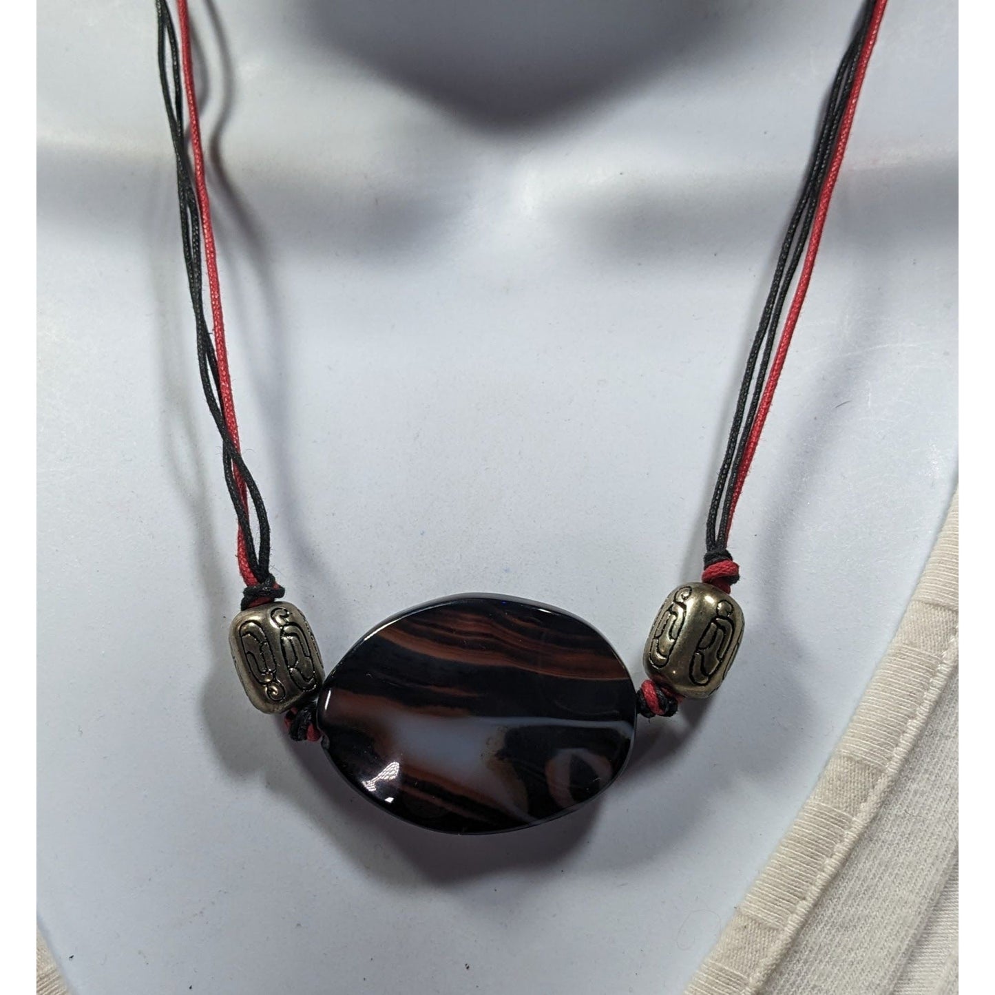 Handmade Connection Stone Red And Black Pendant Necklace