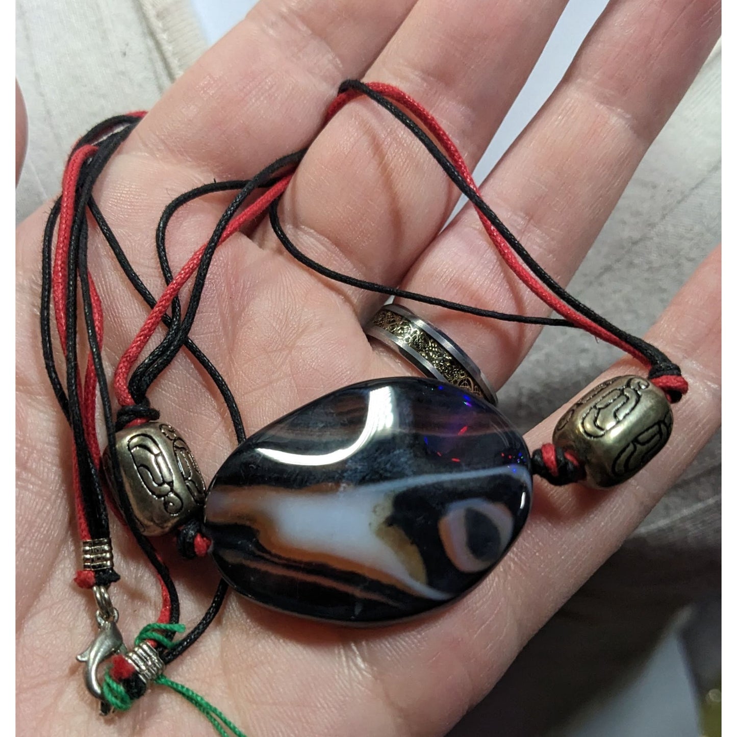 Handmade Connection Stone Red And Black Pendant Necklace