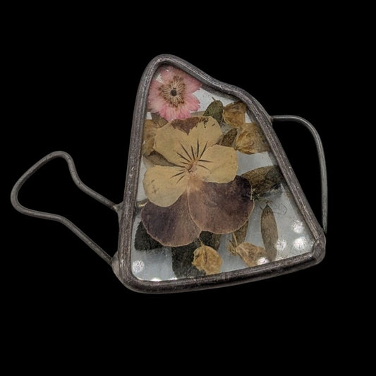 Vintage Cottagecore Papel Giftware Watering Can Brooch With Real Pressed Flowers