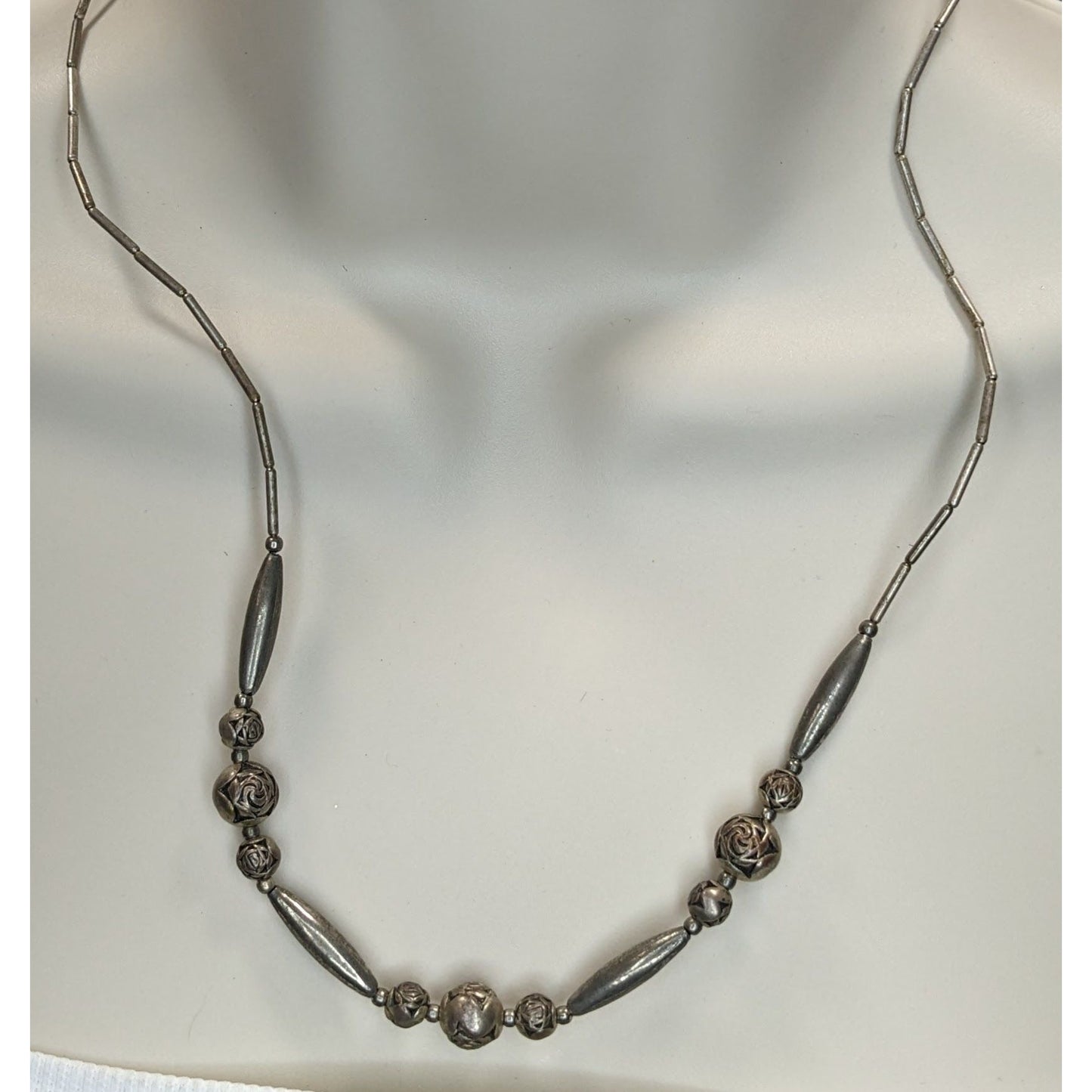 Vintage Sterling Liquid Silver Necklace Rose Beads Romantic Floral