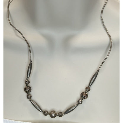 Vintage Sterling Liquid Silver Necklace Rose Beads Romantic Floral