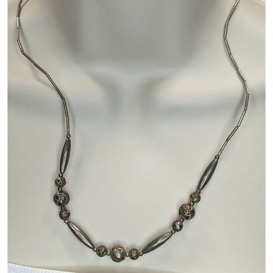 Vintage Sterling Liquid Silver Necklace Rose Beads Romantic Floral