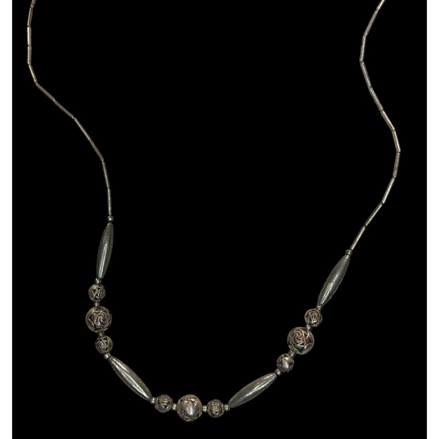 Vintage Sterling Liquid Silver Necklace Rose Beads Romantic Floral