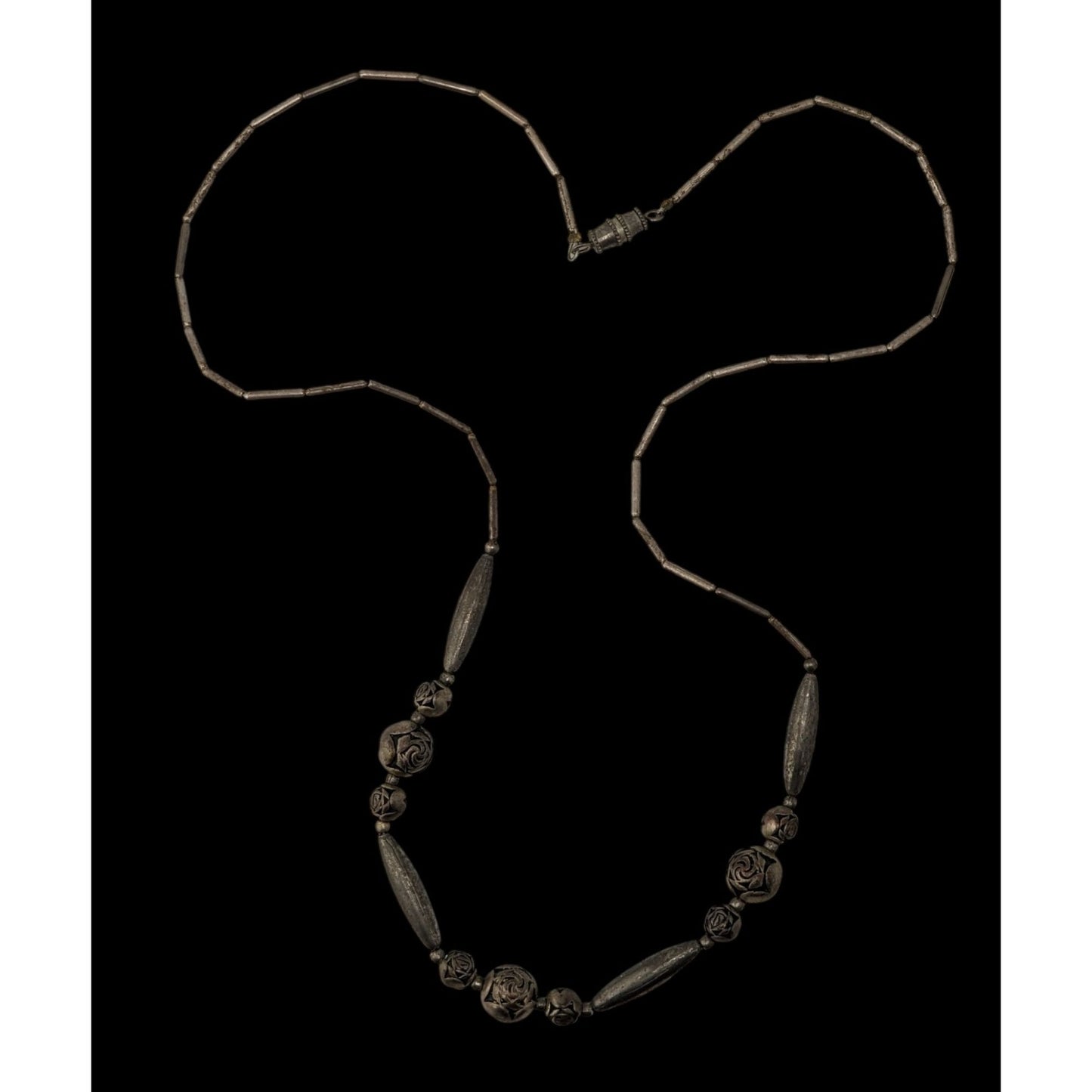 Vintage Sterling Liquid Silver Necklace Rose Beads Romantic Floral