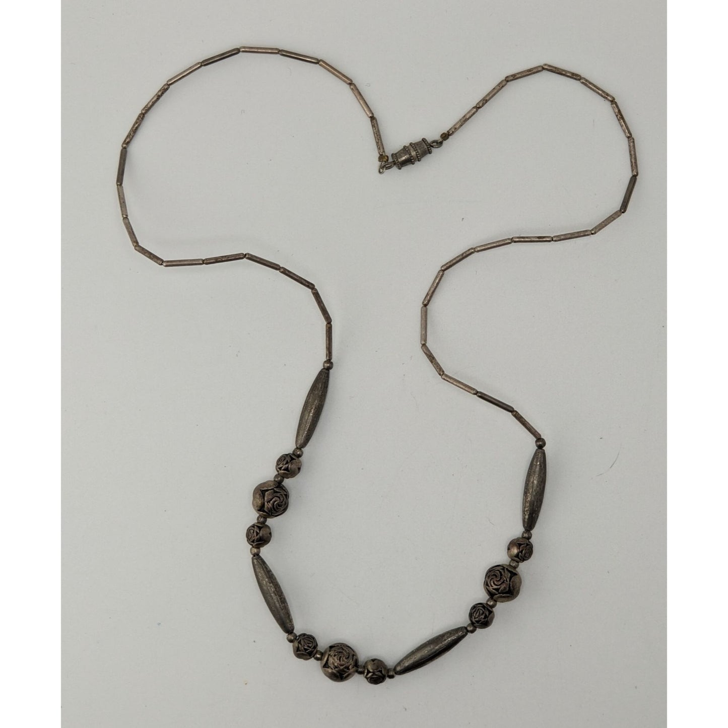 Vintage Sterling Liquid Silver Necklace Rose Beads Romantic Floral