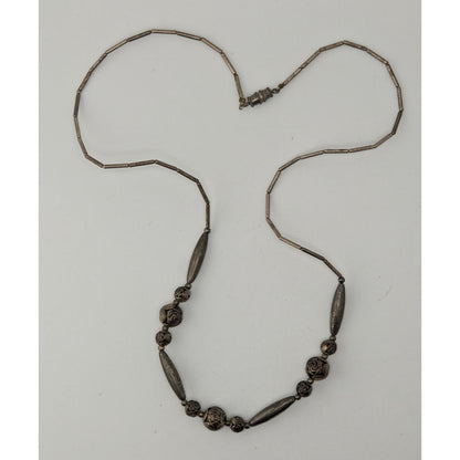 Vintage Sterling Liquid Silver Necklace Rose Beads Romantic Floral