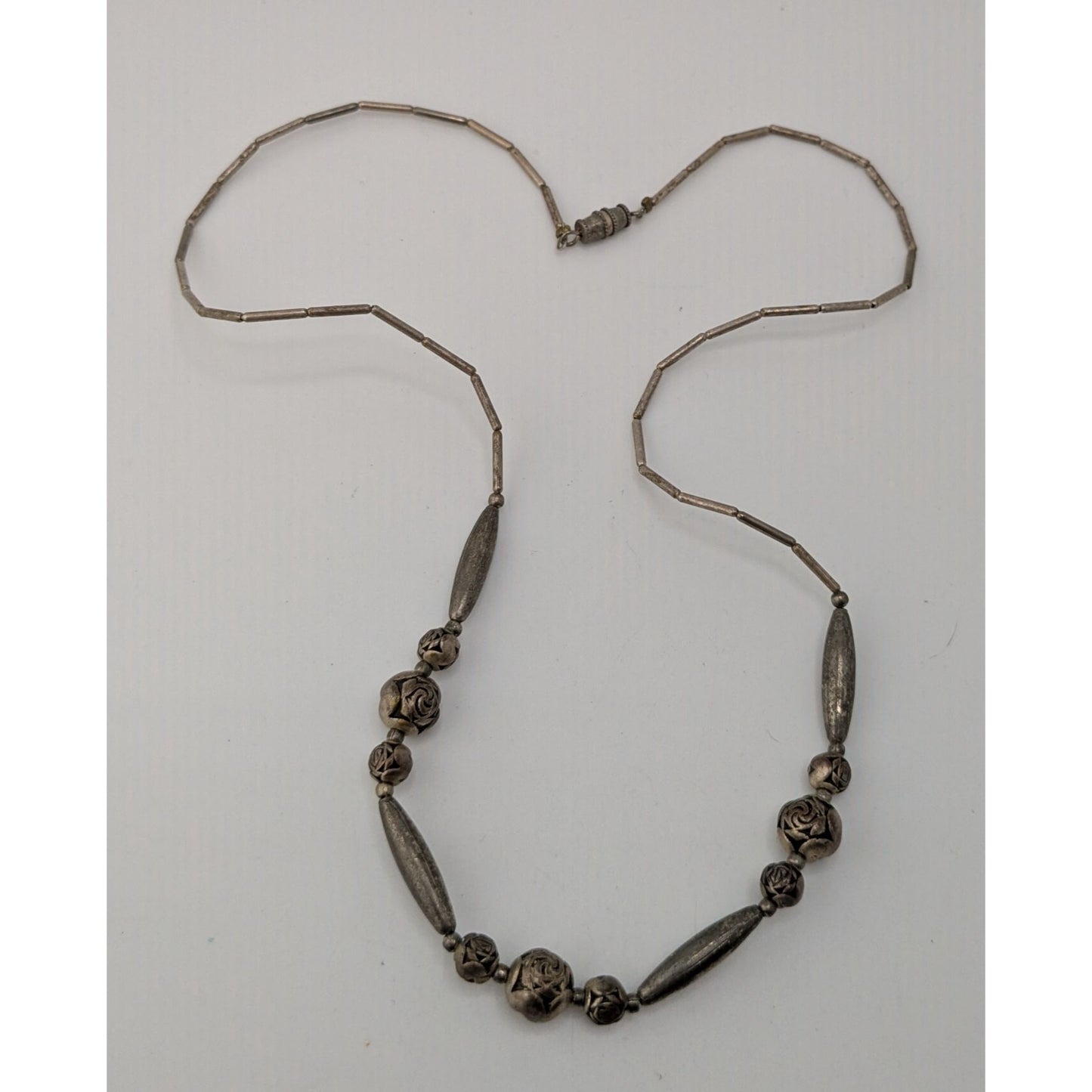 Vintage Sterling Liquid Silver Necklace Rose Beads Romantic Floral