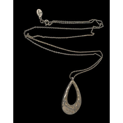 Loft Silver-Tone Hammered Teardrop Pendant Necklace With Rhinestone Accents