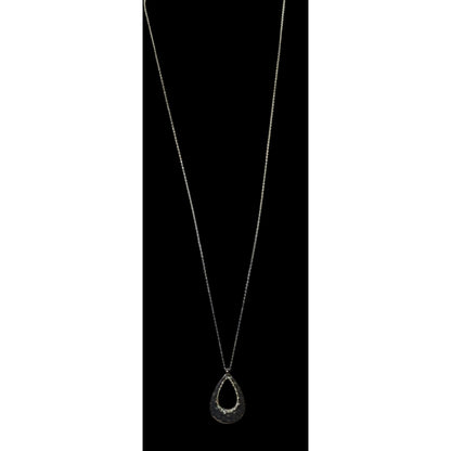 Loft Silver-Tone Hammered Teardrop Pendant Necklace With Rhinestone Accents